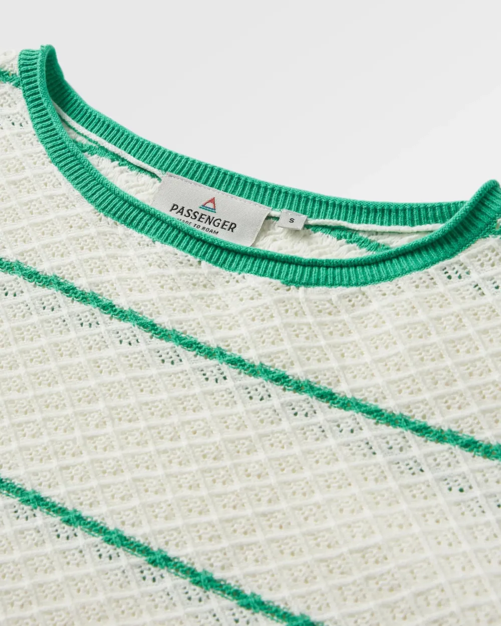 Passenger Knitwear>Migrate Organic Knitted Jumper Green spruce stripe