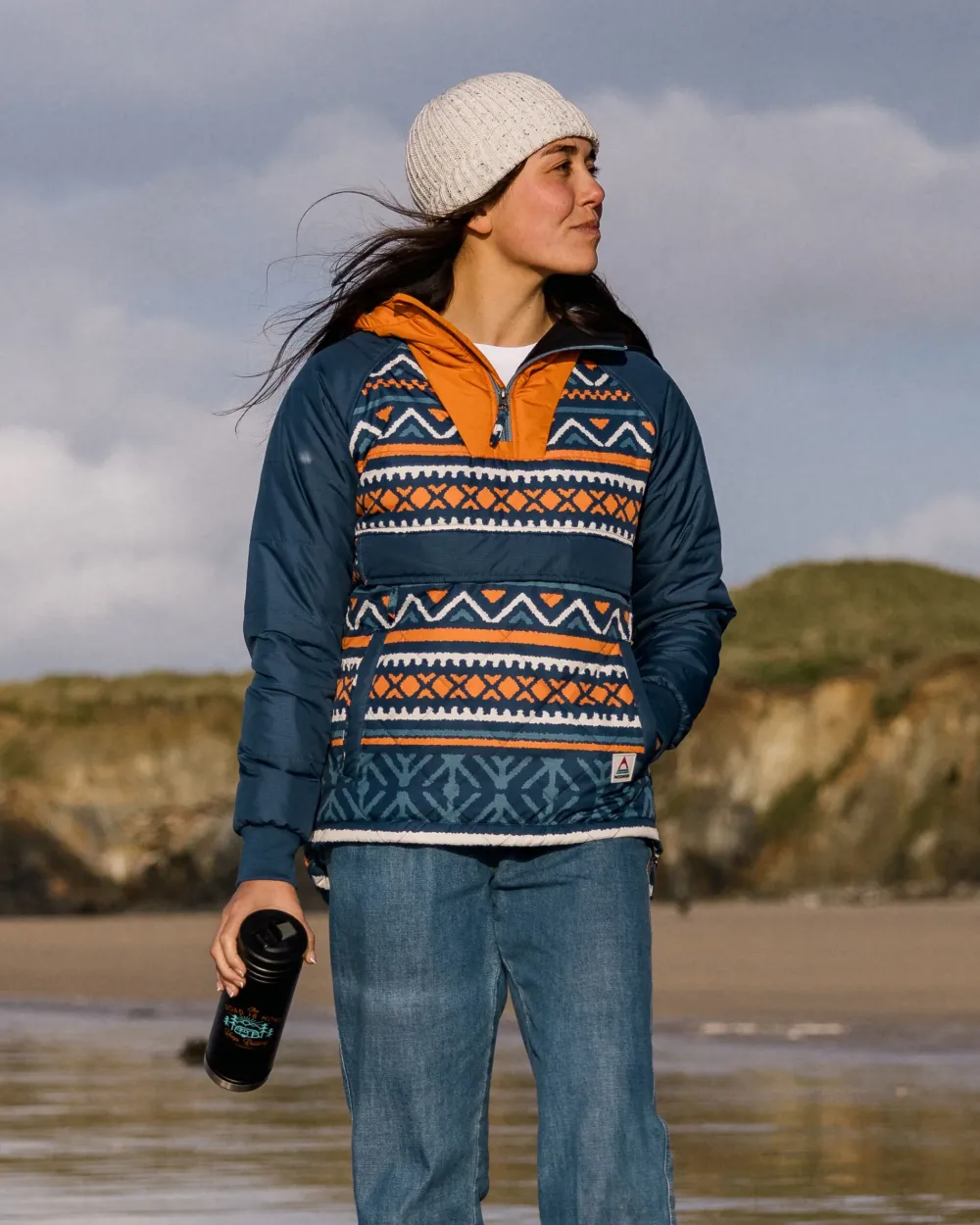 Passenger Insulated|Women's Outlet>Ocean Recycled Insulated 1/2 Zip Jacket Homespun Stripe Navy
