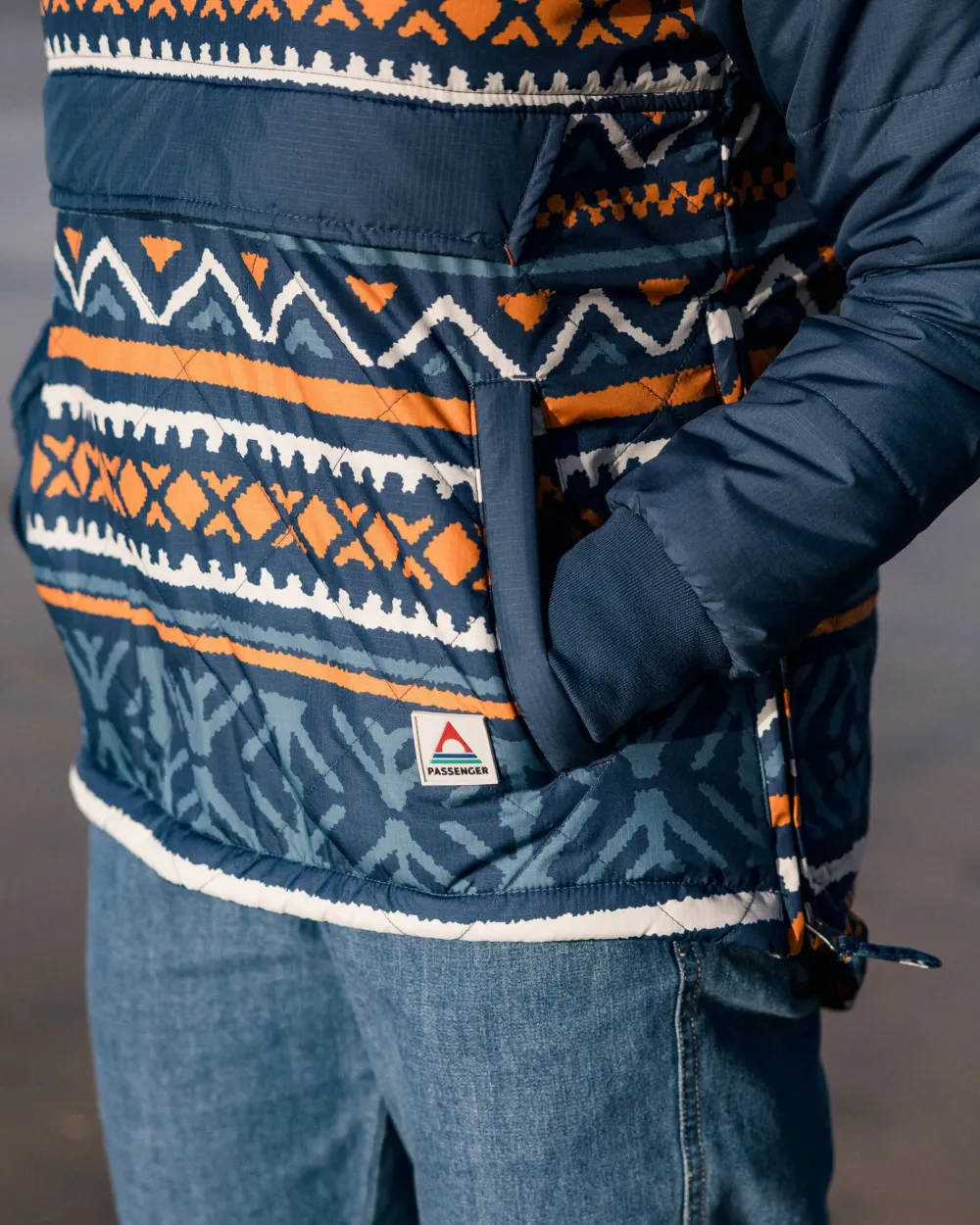 Passenger Insulated|Women's Outlet>Ocean Recycled Insulated 1/2 Zip Jacket Homespun Stripe Navy