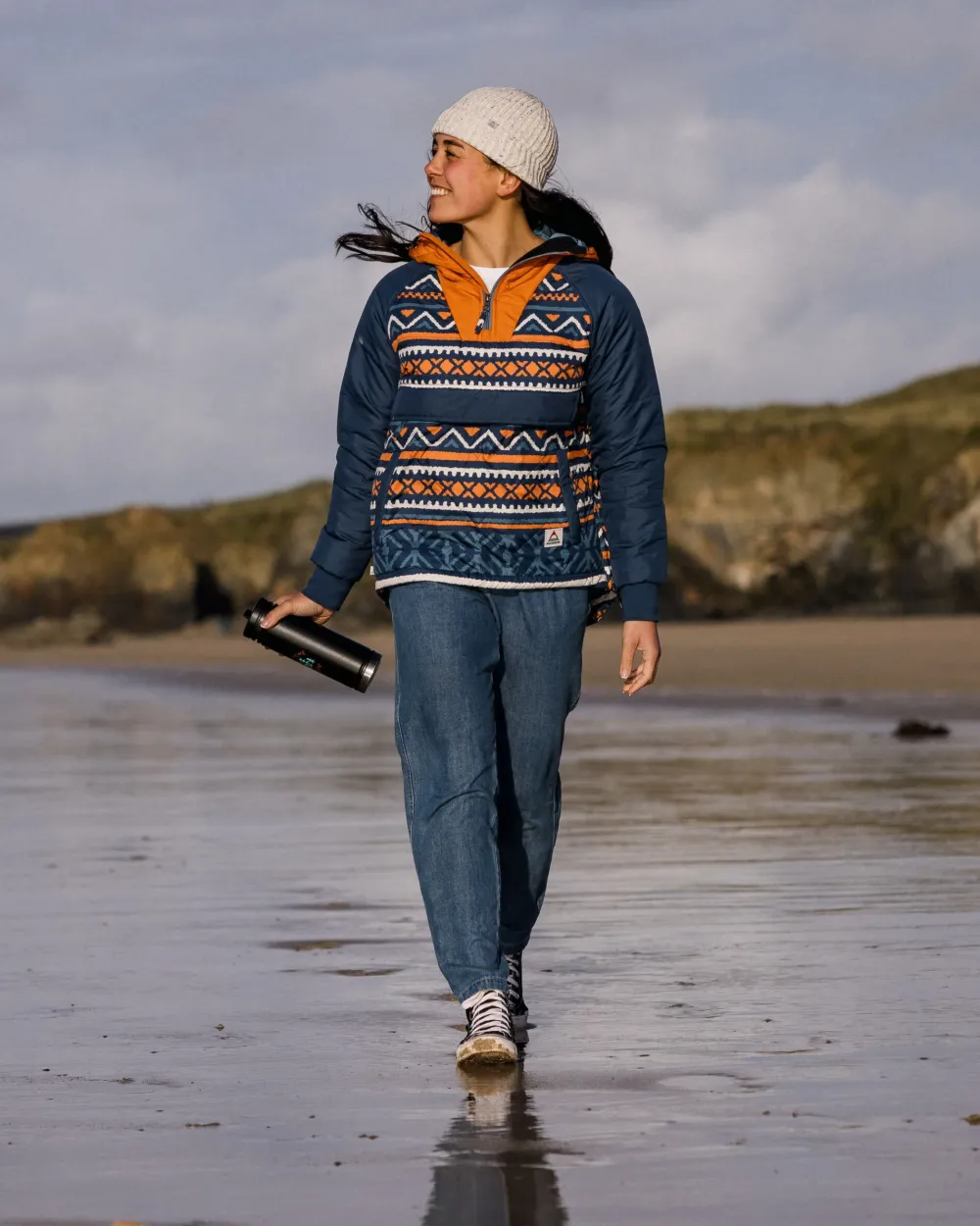 Passenger Insulated|Women's Outlet>Ocean Recycled Insulated 1/2 Zip Jacket Homespun Stripe Navy