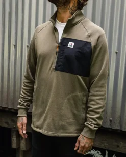 Passenger Hoodies & Sweatshirts|Men's Outlet>Offgrid 1/4 Zip Recycled Cotton Sweatshirt Dusty Olive