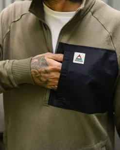 Passenger Hoodies & Sweatshirts|Men's Outlet>Offgrid 1/4 Zip Recycled Cotton Sweatshirt Dusty Olive