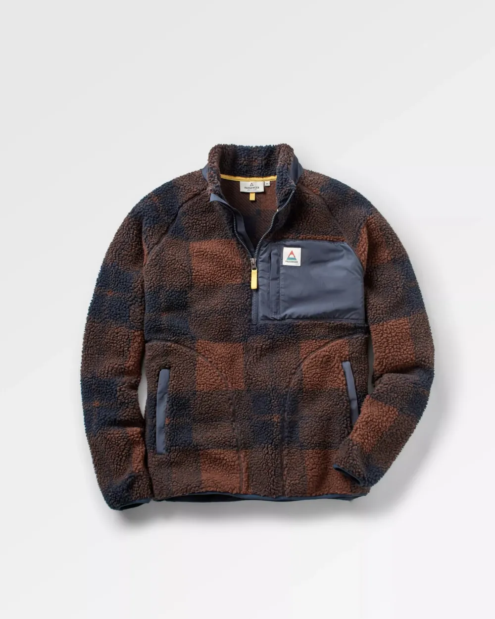 Floris van Bommel Fleece|Fleece>Offroad Recycled Sherpa 1/2 Zip Fleece Chestnut/Deep Navy Check