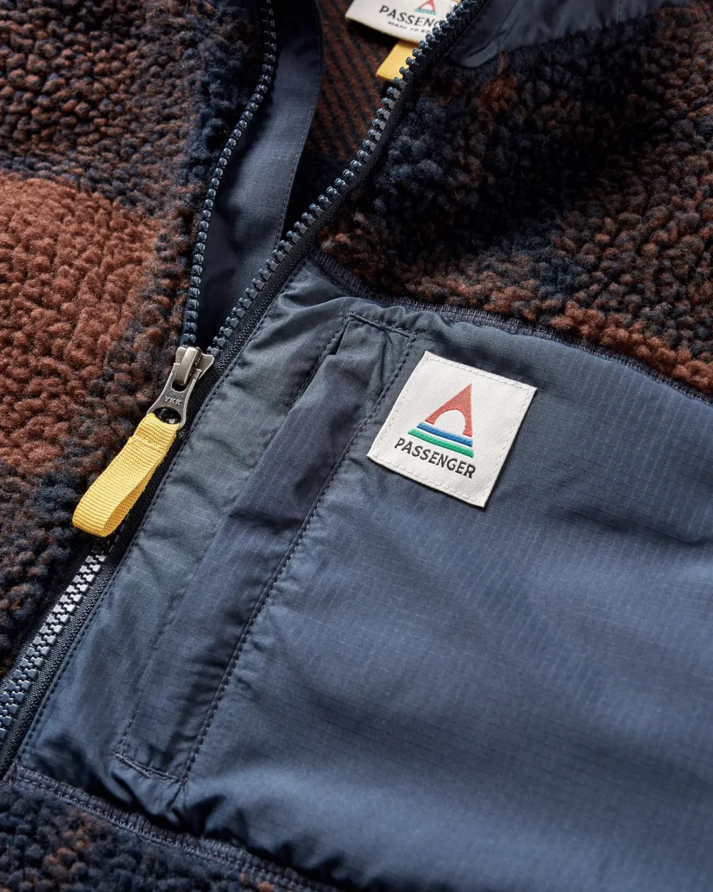 Floris van Bommel Fleece|Fleece>Offroad Recycled Sherpa 1/2 Zip Fleece Chestnut/Deep Navy Check