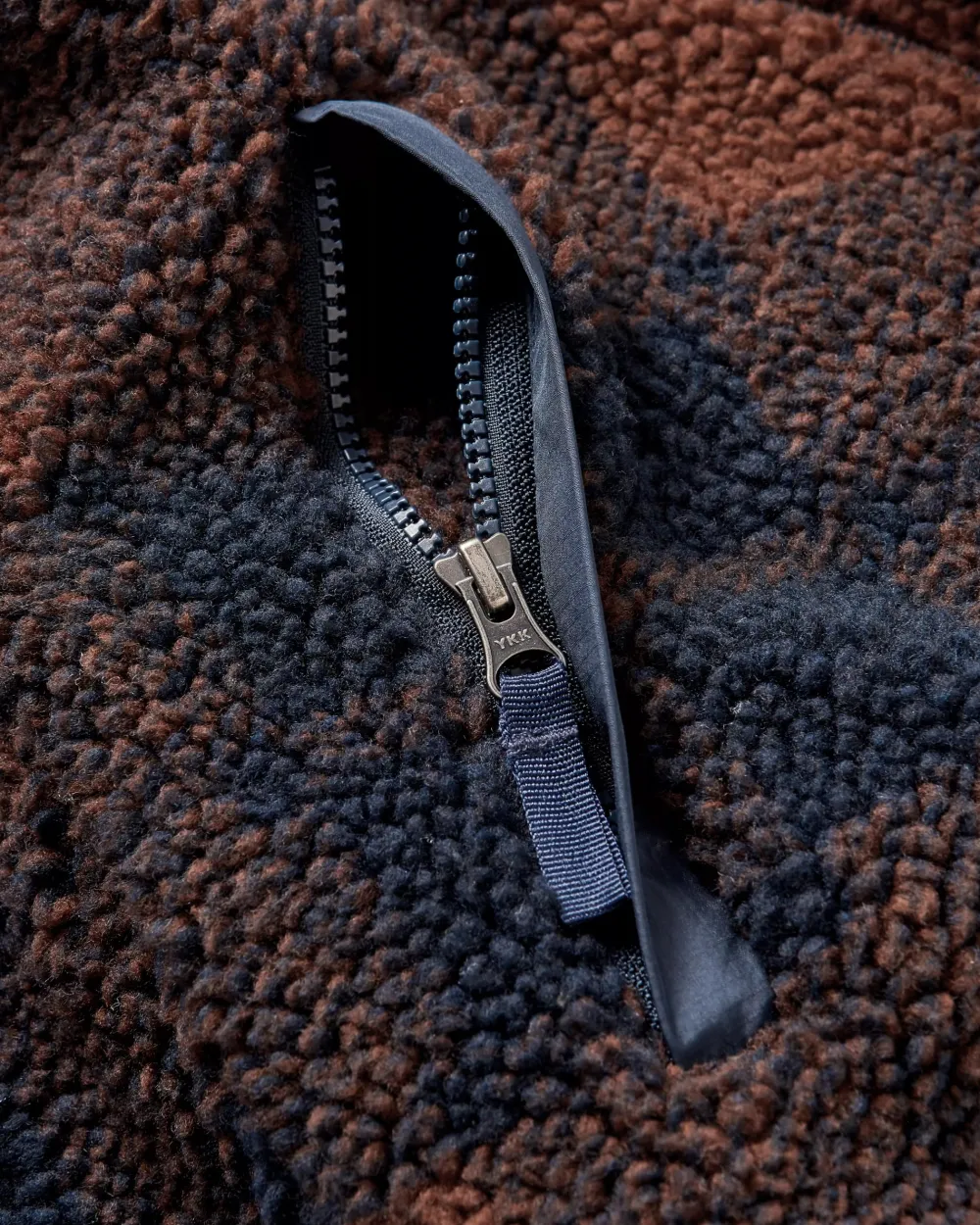 Floris van Bommel Fleece|Fleece>Offroad Recycled Sherpa 1/2 Zip Fleece Chestnut/Deep Navy Check