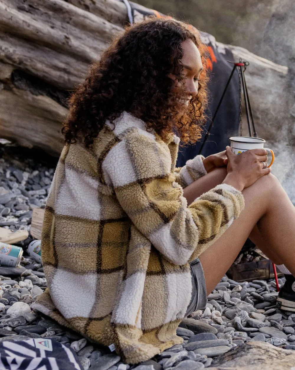 Passenger Shirts|Fleece>Olympus Yarn Dye Recycled Sherpa Fleece Shirt Honey Check