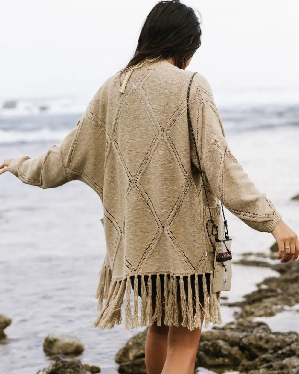 Passenger Knitwear>Palm Organic Cotton Cardigan Biscuit