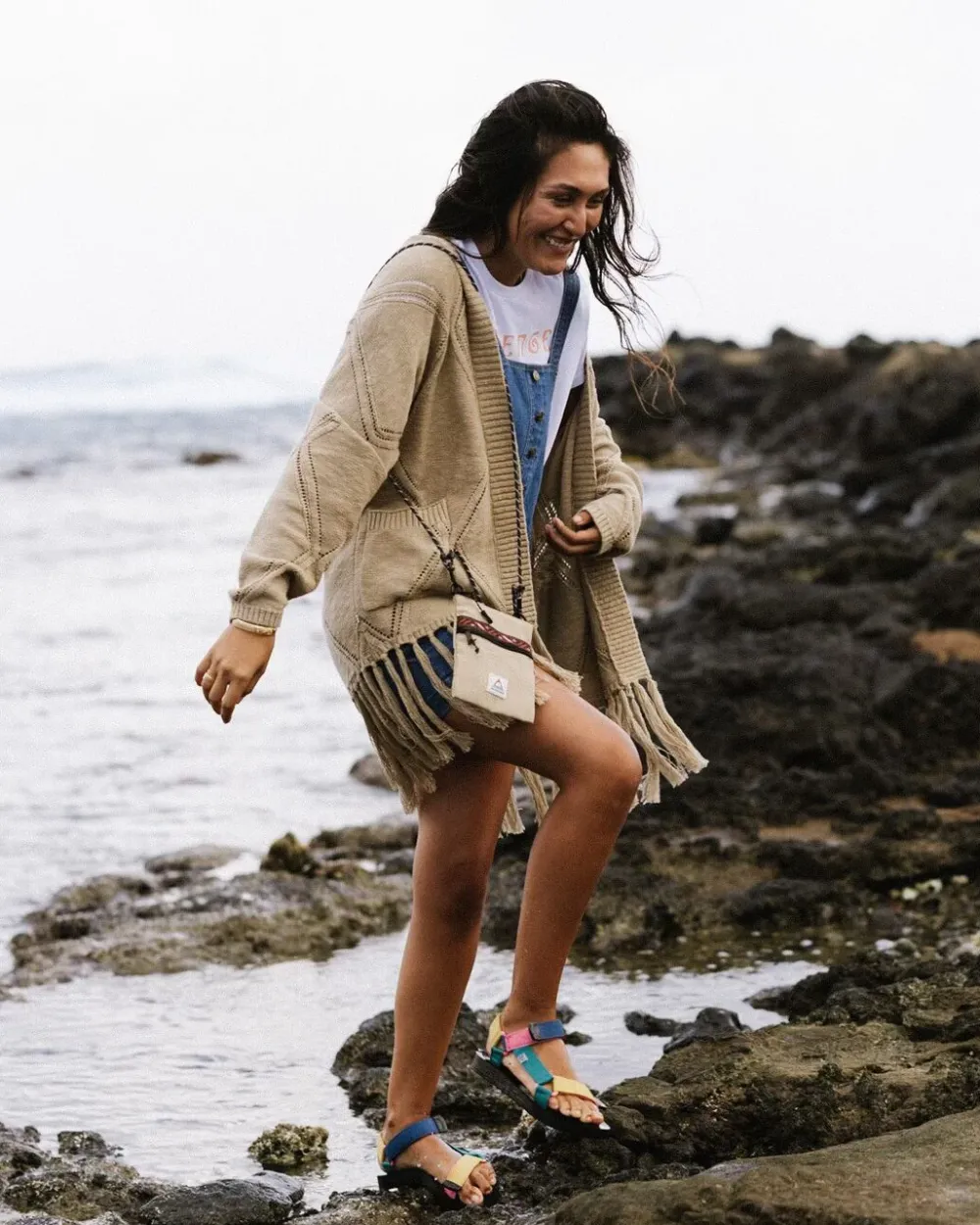 Passenger Knitwear>Palm Organic Cotton Cardigan Biscuit