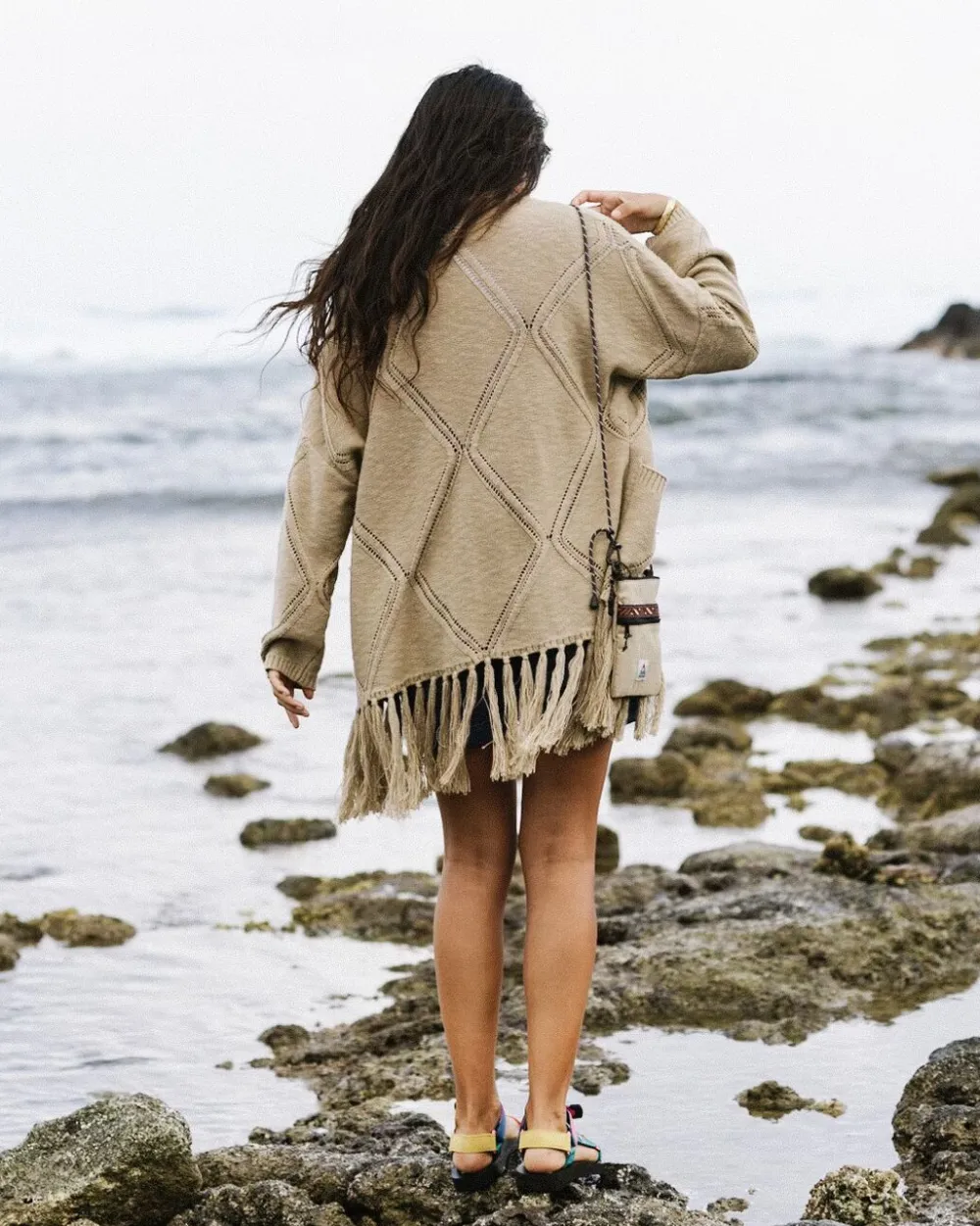 Passenger Knitwear>Palm Organic Cotton Cardigan Biscuit