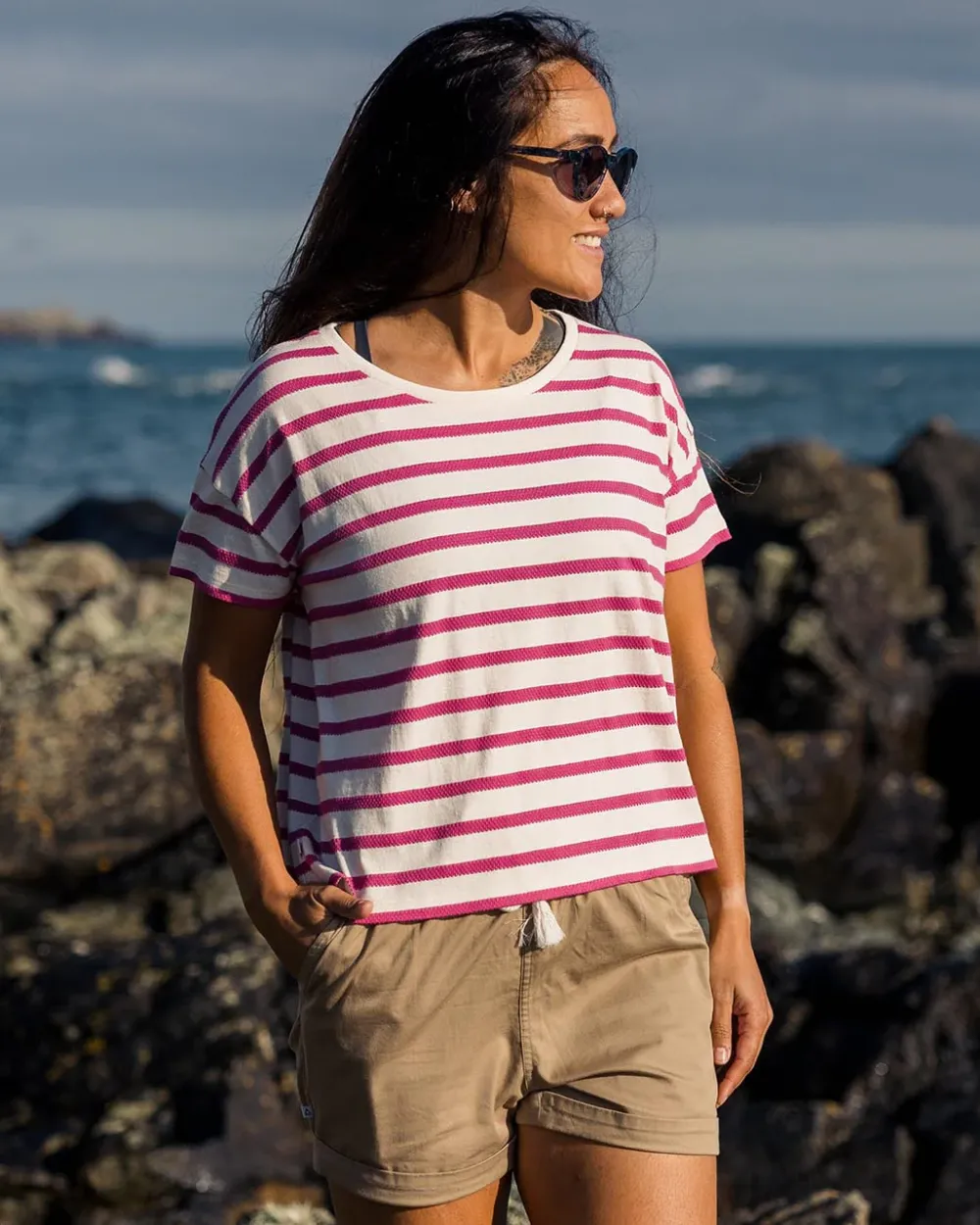 Passenger Tops & T-Shirts|Women's Outlet>Skye Stripe T-Shirt Fuchsia