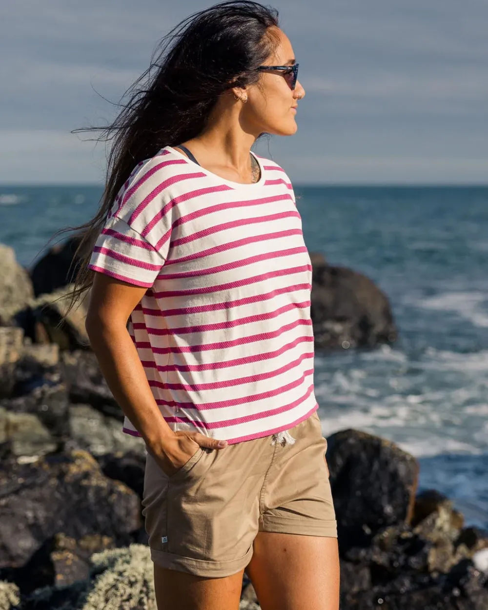 Passenger Tops & T-Shirts|Women's Outlet>Skye Stripe T-Shirt Fuchsia
