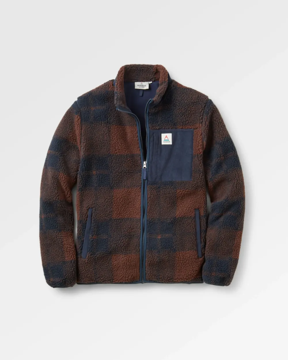 Floris van Bommel Fleece|Fleece>Trekker Recycled Deep-Pile Sherpa Fleece Chestnut/Deep Navy Check