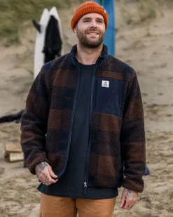 Floris van Bommel Fleece|Fleece>Trekker Recycled Deep-Pile Sherpa Fleece Chestnut/Deep Navy Check