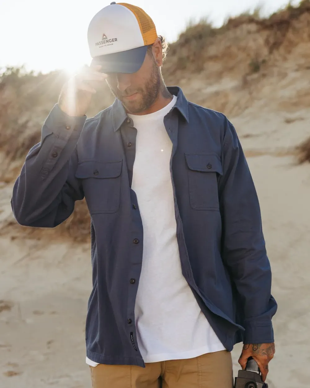 Passenger Shirts|Best Sellers>Vision Organic Cotton Shirt Dark Denim