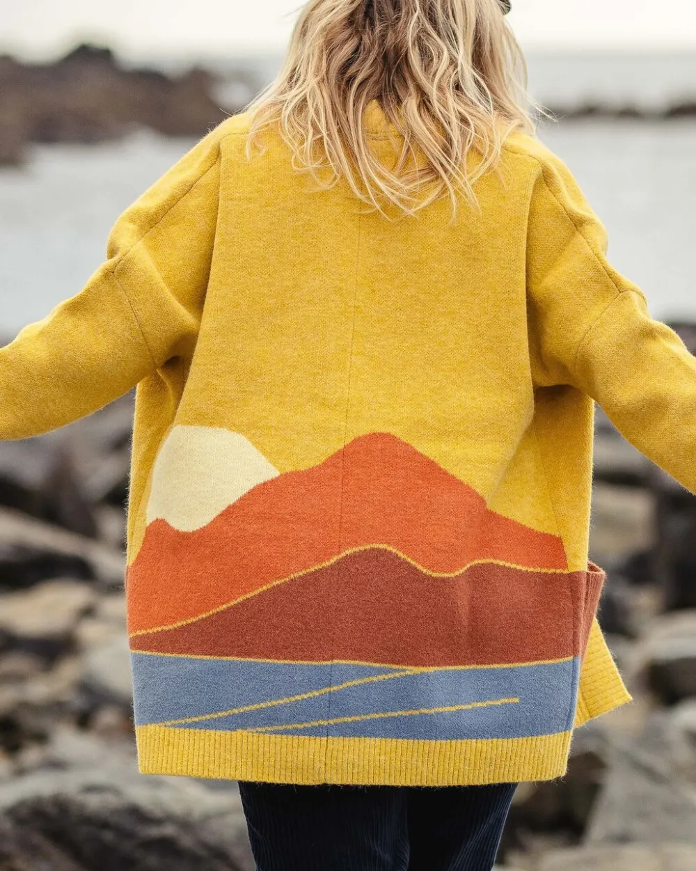 Passenger Knitwear|Best Sellers>Vista Recycled Knitted Cardigan Amber Gold