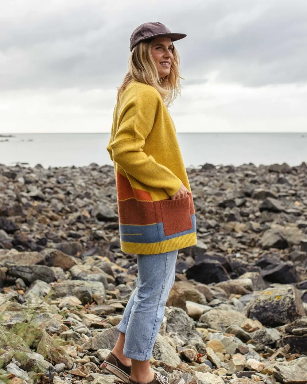 Passenger Knitwear|Best Sellers>Vista Recycled Knitted Cardigan Amber Gold