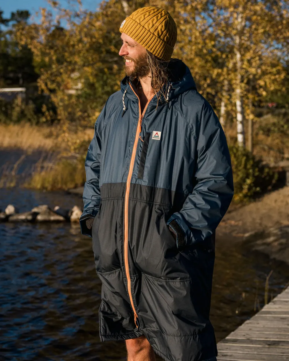 Passenger Changing Robes & Ponchos|Changing Robes & Surf Ponchos>Waves Recycled Sherpa Lined Changing Robe Dark Denim/ Deep Navy