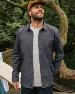 Passenger Shirts|Men's Outlet>Way Organic Cotton Ripstop Shirt Charcoal