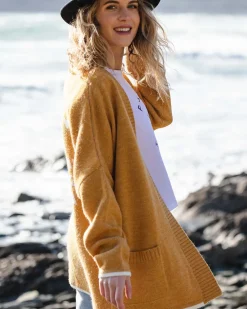 Passenger Knitwear>West Coast Recycled Knitted Cardigan Sunset Yellow Marl