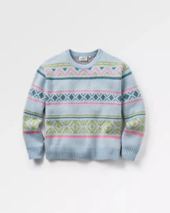 Passenger Knitwear|Women's Outlet>Whimsical Recycled Knitted Jumper Homespun Stripe Blue Fog