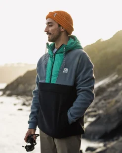 Floris van Bommel Fleece|Fleece>Woodland Hooded 1/2 Zip Polar Fleece Storm Grey/ Black