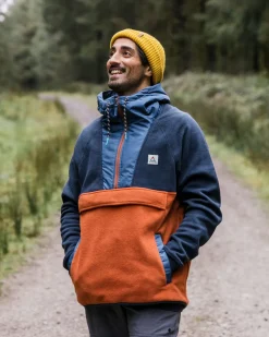 Floris van Bommel Fleece|Fleece>Woodland Hooded 1/2 Zip Polar Fleece Deep Navy/Baked Clay