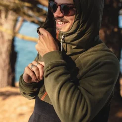 Floris van Bommel Fleece|Fleece>Woodland Hooded 1/2 Zip Polar Fleece True Black/ Khaki